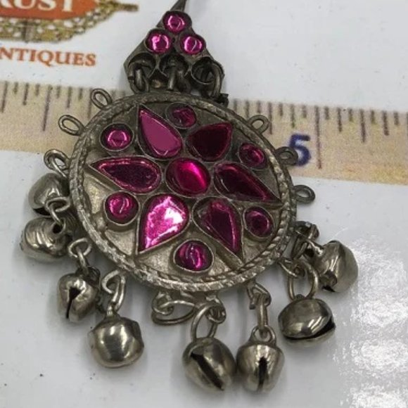 Afghan Kuchi Silver Jhumka Earrings with Purple Glass - Picture 3 of 6
